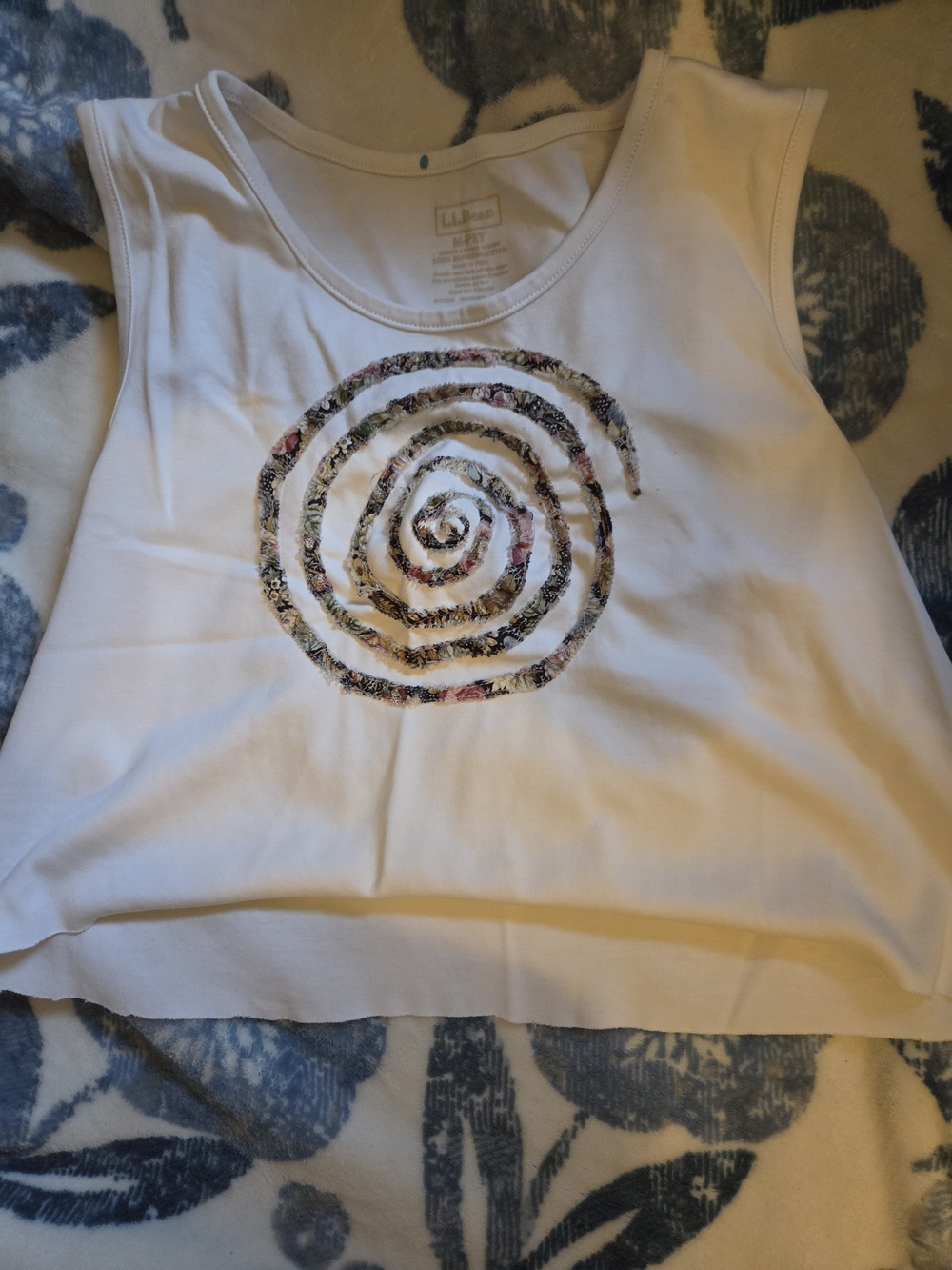 L.L. Bean White Sleeveless Tank with Spiral Appliqué